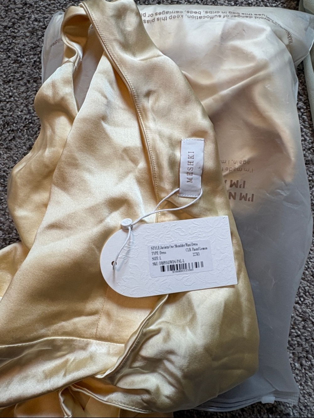 Meshki Pale Yellow One-Shoulder Draped Evening Gown - Picture 6 of 6